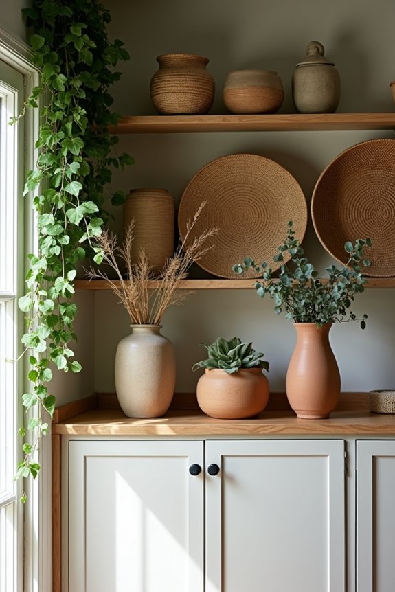 5 Ways to Decorate Above Your Kitchen Cabinets 2 greenery accents above cabinets faux friendly balance