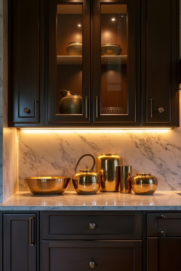 5 Ways to Decorate Above Your Kitchen Cabinets 1 spotlight sconces metallic finishes elevateupper cabinets